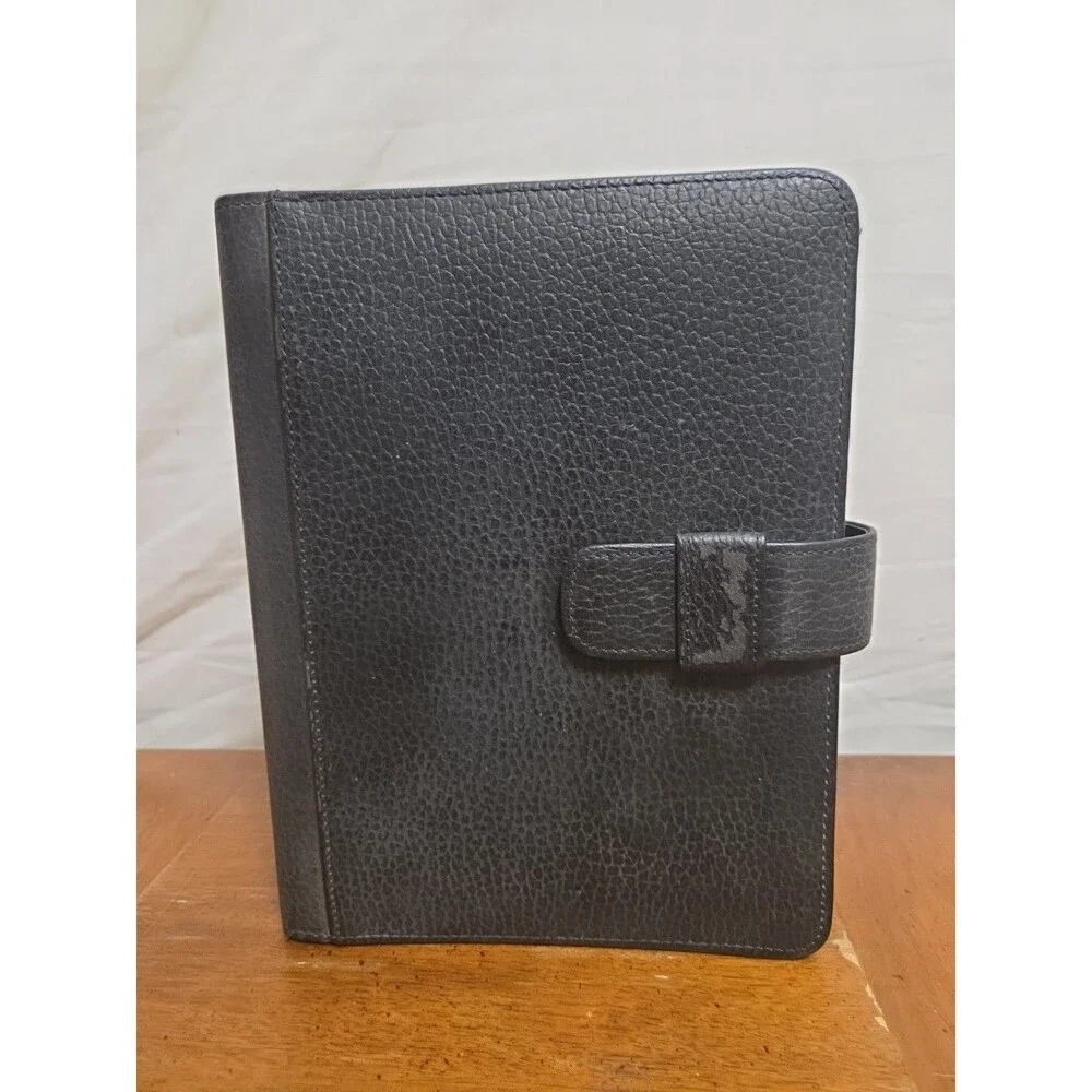 Day-Timer Black Faux Leather 9x7 Personal Planner 7-Ring Binder Organizer Folio